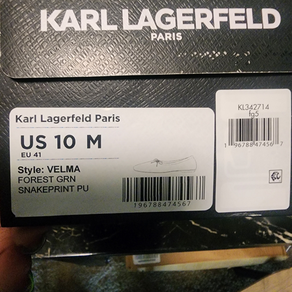Karl Lagerfeld Velma Almond Toe Forest Green Ballet Flats - Picture 7 of 12